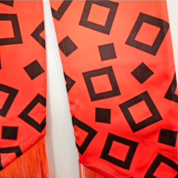 Vintage '60s Pleated Drop Waist Coral Sleeveless V-Neck Wool? Dress with Scarf 6 - Picture 8 of 15